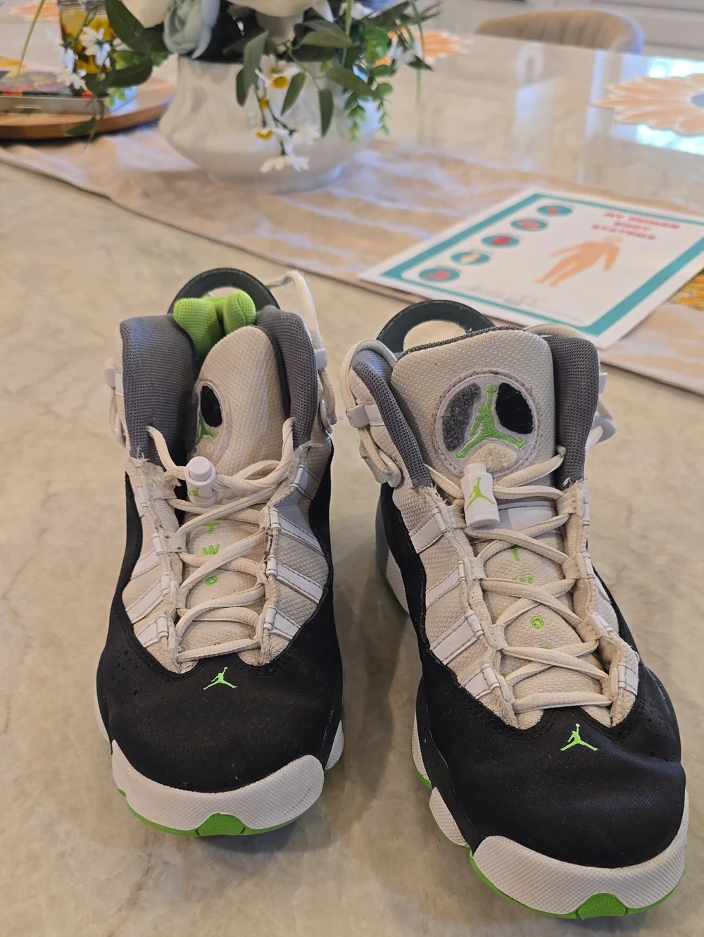 Jordan Kids' Basketball Sneakers in Black, White & Neon Green